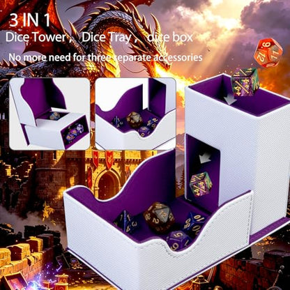 Dice Roller Tower, Premium DND Magnetic Dice Tray, Foldable PU Leather Dice Tower RPG Gifts for Dungeons and Dragons MTG Dm & Player White/Purple（ Deep Dragon） - color: White/Purple