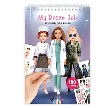 Sticker Dress Up Book for Girls Dream Career Job | Dream job career theme teaches kids ages 5 and up about fashion design, with 100+ stickers and step-by-step guides included. - color: Sticker Dress Up Dream Job