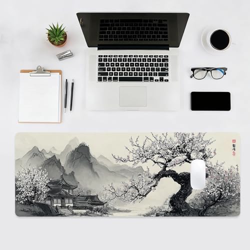 Large Mouse Pad for Desk, Gaming Mousepad XL Extended, Japanese Desk Mat Non-Slip Rubber Base, Big Computer Keyboard Mat Protector for Home&Office, 31.5x11.8in, Cherry Blossom - color: Cherry Blossom