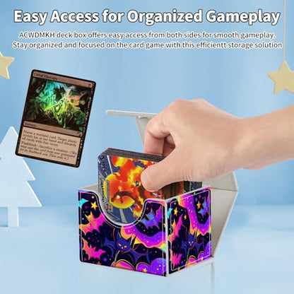 for MTG Commander Deck Box,Card Deck Box for Trading Yugioh MTG,Fits 100 Double Sleeved Cards,PU Leather Strong Magnet Case for Magic Commander TCG CCG,Glitter Bat - color: Glitter Bat