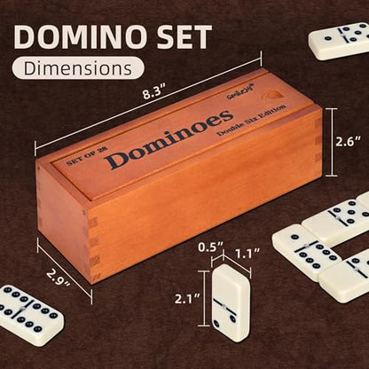 Smilejoy Dominos Set for Adults -Jumbo Size Dominoes Double Six Edition- Classic Board Games- Thick Size Double 6 Domino Set with Deluxe Brown Wood Box, 28 Tiles (2-4 Players) - style: Jumbo Size