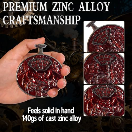 DND Dice Roller D4-D20 Metal Pocket Watch 3D Dragon Art Scarlet | All-in-one dnd spinner dice. metal pocket watch design.press to roll. zinc alloy metal. mtg ttrpg gifts - color: Dice Roller-scarlet