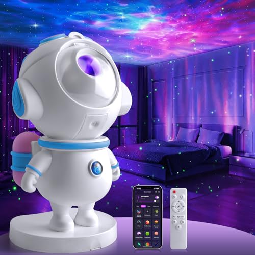 Astronaut Galaxy Star Projector Light, Aurora LED Night Light Lamp for Bedroom,Adults Kids Room Decor, Space Starry Nebula Ceiling Lighting Projector with Timer, Remote & APP Control, White Noise - color: Blue