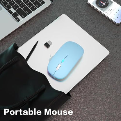 AIKOKOK Wireless Bluetooth Mouse, Rechargeable Dual Mode Mouse, Blue | BT 5.2 & 2.4G USB Receiver, 3 Adjustable DPI,LED Lights,Slim,Silent,Portable Computer Mouse for Laptop,PC,MacBook,iPad,Tablet - color: Blue