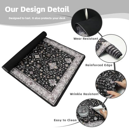 Baziabbo Black Desk Mat,XXL Extended Large Mouse Pad,Gaming Mousepad with Stitched Edge,Non-Slip Rubber Base Keyboard Desk Pad for Home Office Study Game (Black) - color: Black