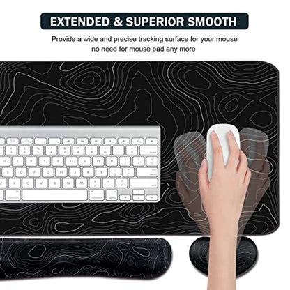 Topographic Large Mouse Pad and Keyboard Wrist Rest, Desk Pad for Keyboard and Mouse, 4-in-1 Large Gaming Mouse Pad with Wrist Support, Non-Slip Desk Mat for Home Office Study Game-Topographic Contour - color: Topographic Contour