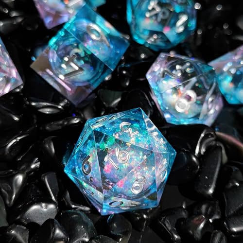 Liquid Core DND Dice Set, 7 Pcs Resin Sharp Edge Polyhedral Dice Quicksand D&D Dice for Dungeons and Dragons RPG Role Playing Table Games