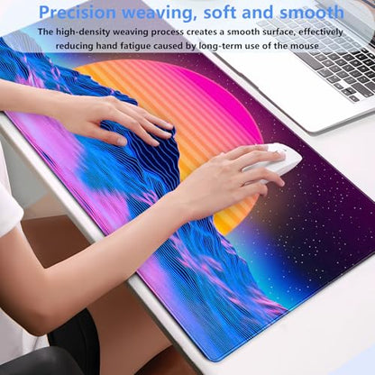 Synthwave Gaming Desk Mat, Retro 80s XXL Large Mouse Pad 31.5x15.7 in | Aesthetic outrun neon desk pad with comfortable 3mm cushion, smooth cloth surface, and non-slip rubber base. - color: Digital Art