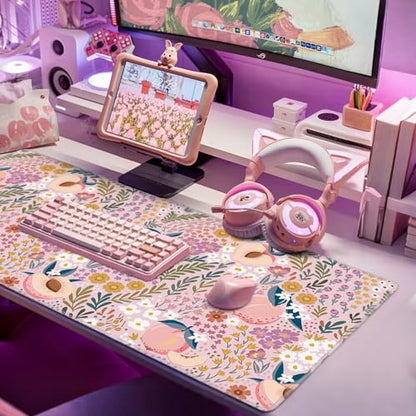 Baziabbo Pink Desk Mat,XXL Extended Large Mouse Pad,Cute Gaming Mousepad with Stitched Edge,Non-Slip Rubber Base Keyboard Desk Pad for Home Office Study Game - color: Peach
