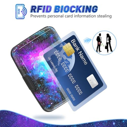 ToLuLu Credit Card Holder Slim Mini RFID Small Aluminum Card Wallet Galaxy | Blocking Metal Business Card Case, RFID Blocking Front Pocket Wallet Hard Case CC Holder for Men Women, Nebula - color: Galaxy Nebula