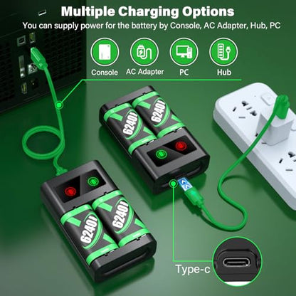 Rechargeable Battery Pack for Xbox Controller, 2x6240mWh Rechargeable Batteries Pack for Xbox One/Xbox Series X|S Xbox One S/Xbox One X/Xbox One Elite Controller Accessories Play and Charge Kit