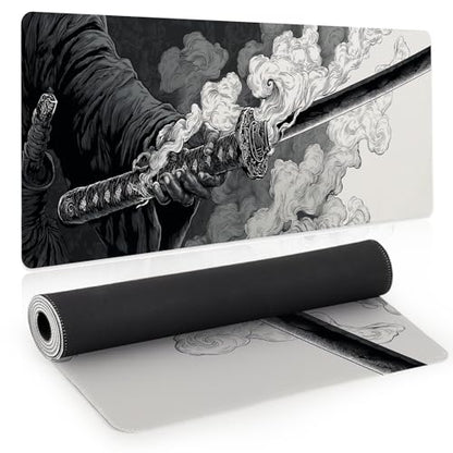 Gaming Large Mouse Pad, Japanese Samurai Sword Desk Mat, Big Mousepad Non-Slip XL Extended Laptop Computer Keyboard Mat for Gamers, Office&Home, 31.5x11.8in, Black and White - color: Sword