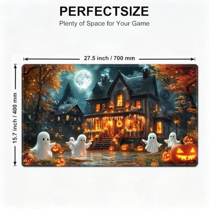 for MTG Playmat, Custom Trading Card Game Mat 27.6 x 15.7 in | Ghostly Pumpkin House Premium Non-Slip Rubber Base, Water-Resistant & Stitched Edges, Personalized High-Definition Art - color: Ghostly Pumpkin House, size: 28" x 16" Regular