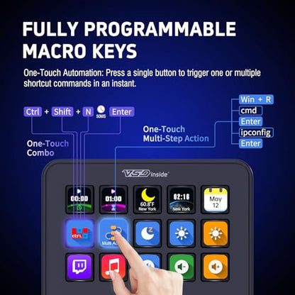VSDINSIDE Macro Keypad, Stream Controller Deck Gaming Streaming Shortcut Keyboard, 18 Programmable Keys Customizable Visual AI Pad USB Soundboard for OBS, YouTube, Desk Office Setup, Laptop, PC, Mac - size: S
