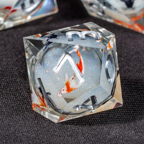 OUKELANWO Liquid Core Koi Fish DND Dice Set with Box, 7Pcs Sharp Edge Resin Role Playing D&D Dice, Ocean D and D D20 D12 D10 D8 D6 D4 Dice