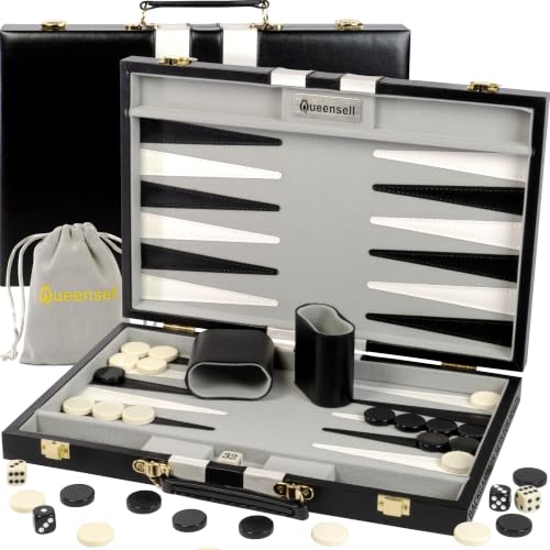 Large Black Backgammon Sets for Adults - Classic Board Games for 2 Players Adults and Kids - Premium Backgammon Set 15 Inch Board and 32 Backgammon Pieces in Quality PU Leather Case - style: Premium Black