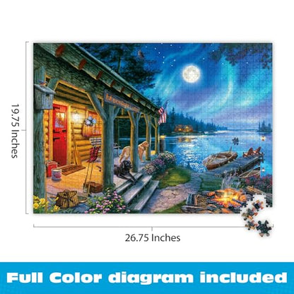 Buffalo Games Darrell Bush - Moonlight Lodge - 1000 Piece Jigsaw Puzzle - Multicolor, Rectangular - Includes Poster - 1000 Piece Puzzle for Adults - Scenic Landscape