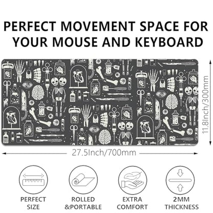 Human Skeleton Medical Mouse Pad,Large X Ray Mousepad Desk Pad with Stitched Edges,Non-Slip Waterproof Rubber Base Mouse Mat for Office Computer Keyboard Laptop Home 27.5x11.8 in - color: X-Rays