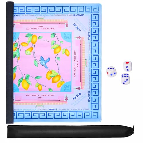 Jongyance Blue American Learning Mahjong Mat (33”x33”), Anti-Slip, Mahjong Mat for Table, Table Mat - color: Blue and Pink