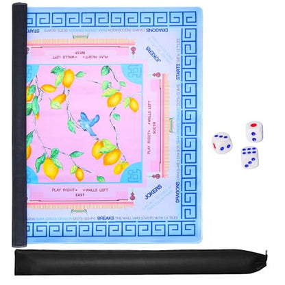 Jongyance Blue American Learning Mahjong Mat (33”x33”), Anti-Slip, Mahjong Mat for Table, Table Mat - color: Blue and Pink