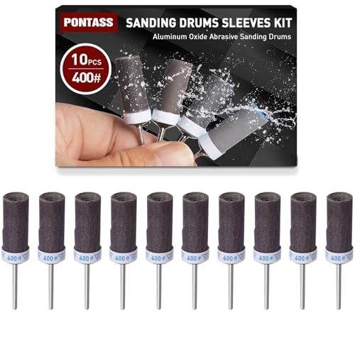 400 Grit Sanding Drums Sandpaper Sticks Set for Dremel Rotary Tool with 1/8" Shank,10 Pcs Sanding Drums Accessories Dry/Wet Abrasive Cylinders for Wood/Metal Rust Removal/Jade Polishing - size: 400 Grit