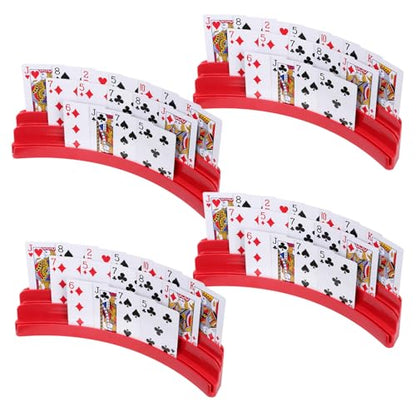 Three-Layer Design Playing Cards Holders，Playing Card Holder for Kids Adults Hands Free Card Holder for Family Card Game Nights Poker Parties - color: Red(4pack)