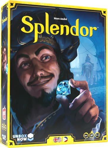 Asmodee Splendor Board Game - Gem Trading & Engine-Building Strategy for Adults & Families, Adult Board Games, Family Fun for Adults, 2-4 Players Ages 10+, 30 Minute Playtime | Build a gem empire, recruit noble patrons, and earn prestige through strategic