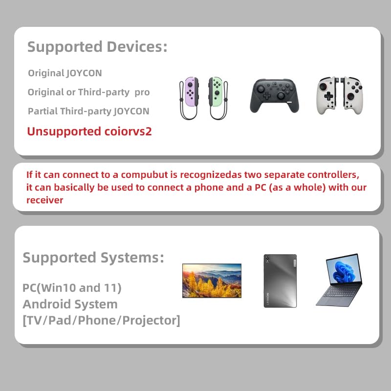 TEGRUP Joy-Con Unified Controller Receiver Kit – Supports Android Phones, Tablets & PCs. Includes Receiver Unit, USB-C Adapter & Dedicated Fast-Charging Port.