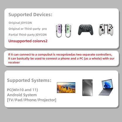 TEGRUP Joy-Con Unified Controller Receiver Kit – Supports Android Phones, Tablets & PCs. Includes Receiver Unit, USB-C Adapter & Dedicated Fast-Charging Port.