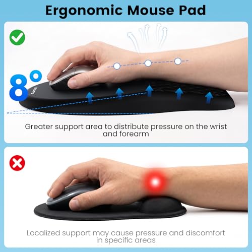 Ergonomic Mouse Pad with Slope Wrist Support & Massage Bulge,Memory Foam Wrist Rest Mousepad for Pain Relief,Non-Slip PU Base for Office & Home,12.3x8.2 Inches,Black