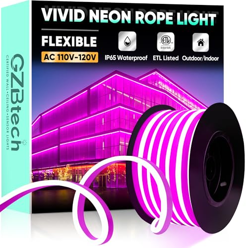 GZBtech Flexible LED Neon Rope Lights 33FT,AC 110-120V Waterproof Strip Light, 120 LEDs/M Cuttable Connectable Neon Lighting for Indoor Outdoor Home Decor/Commercial Building Use-Pink 10M, ETL Listed - color: Pink, size: 33FT