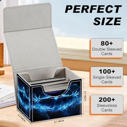 Card Game Storage Box TCG Deck Box MTG Card Box Organizer Trading Card Case Commander Deck Box TCG Card Storage Box Magnetic Closure Creative Pattern Up to 200 Cards, Blue Flame Smoke Skull Death - color: Blue Flame Smoke Skull Death