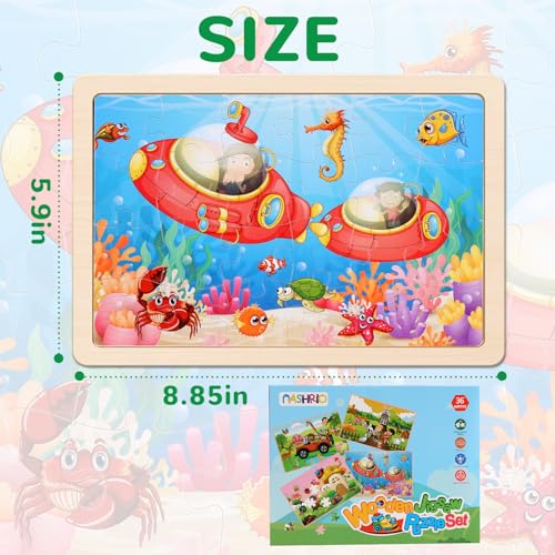 Wooden Puzzles Toys for Kids Ages 3-5, Set of 4 Packs with 20-Piece Farm, Animals Theme Wood Jigsaw Puzzles, Preschool Educational Brain Teaser Toys for Boys and Girls 3-6 Years Old. - color: Animals