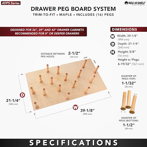 Rev-A-Shelf Pegboard Drawer Divider Organizer, Trim to Custom Fit Wooden Kitchen Cabinet Storage Utensil, Pots & Dish Rack, 39" x 21", 4DPS-3921 - size: 39" W x 21" D