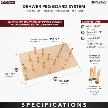 Rev-A-Shelf Pegboard Drawer Divider Organizer, Trim to Custom Fit Wooden Kitchen Cabinet Storage Utensil, Pots & Dish Rack, 39" x 21", 4DPS-3921 - size: 39" W x 21" D
