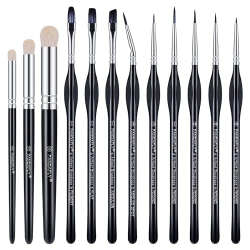 PANDAFLY Miniature Paint Brushes Drybrush Set, 12 Sizes | Micro Detail Paint Brush Set, Small Fine Detail Brushes for Acrylic, Watercolors & Paint by Number, Figurine - size: 12 Size