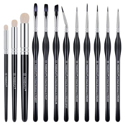 PANDAFLY Miniature Paint Brushes Drybrush Set, 12 Sizes | Micro Detail Paint Brush Set, Small Fine Detail Brushes for Acrylic, Watercolors & Paint by Number, Figurine - size: 12 Size
