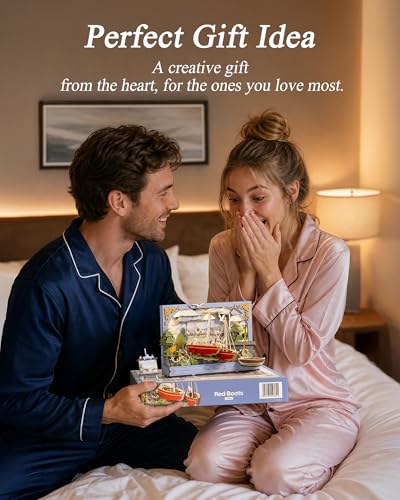 3D Wooden Puzzles for Adults - DIY Model Building Kits Ship Crafts with LED Light - Home Decor, Wall Art & Unique Creative Gifts for Art Lovers (Red Sailboat) - style: Red Sailboat