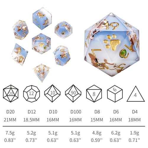 Chihuahua 7Pcs DND Dice Set,Sharp Edge Dog Resin Dice for RPG MTG | Polyhedral DND Dice,Smooth Polished Surface,Ideal Gift For Tabletop Role Playing Game Lovers Adults Women Men Teens - color: Blue and White, style: Chihuahua