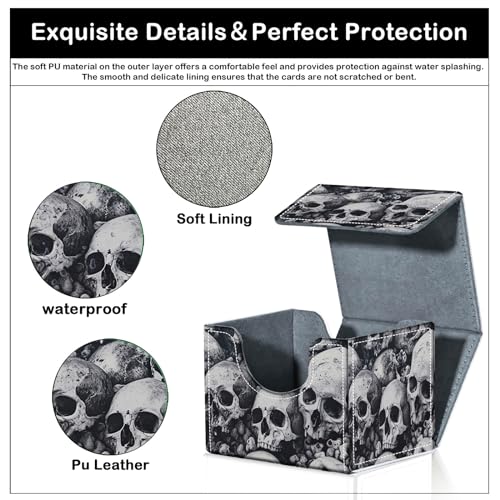 Card Deck Box for MTG Trading Cards with Magnetic Closure,Premium Card Storage Box Case Cover for TCG CCG Magic Cards,Skull Pile - color: Skull Pile