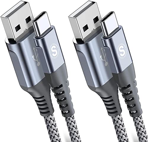 sweguard USB Type C Charger Cable [2-Pack,10ft+10ft] iPhone 15 Charger Nylon Braided Cord for iPhone 15 Pro Max Samsung Galaxy S23 S22 S21 S20 S10 S9 S8 Note 20 10 Flip A53 A54 A71 Pixel LG Moto PS5 - color: Grey, size: 10ft+10ft