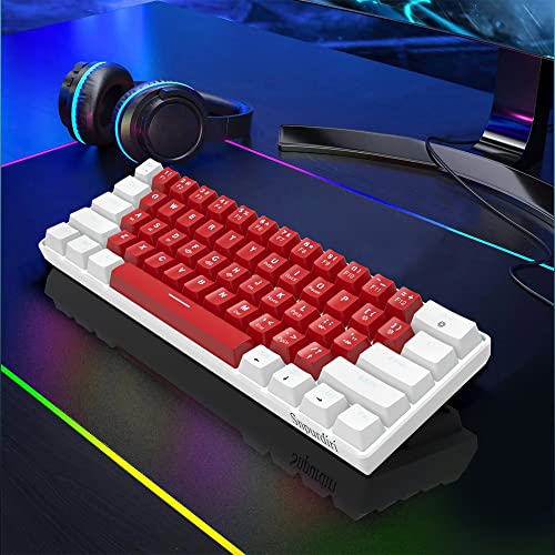 Snpurdiri Wired 60% Mechanical Gaming Keyboard (White-Red, Red Switches) | White LED Backlit Ultra-Compact Small Office Keyboard for Windows Laptop PC Mac - color: White Red/Red Switch
