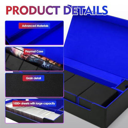 Premium Trading Card Storage Case TCG Deck Box Holds 800+ Sleeved Cards for MTG, YuGiOh, Uno, Sport with Strong Magnet Closure (Black/Blue) - color: A-Black/Blue - 800 Cards