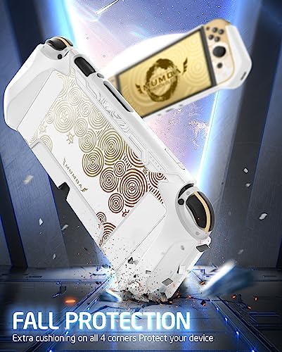 Mumba Dockable Case for Nintendo Switch OLED 2021, [Blade Series] TPU Grip Protective Cover Accessories Compatible with Nintendo Switch OLED 7 Inch and Joy-Con Controller (White/Gold) - color: White/Gold