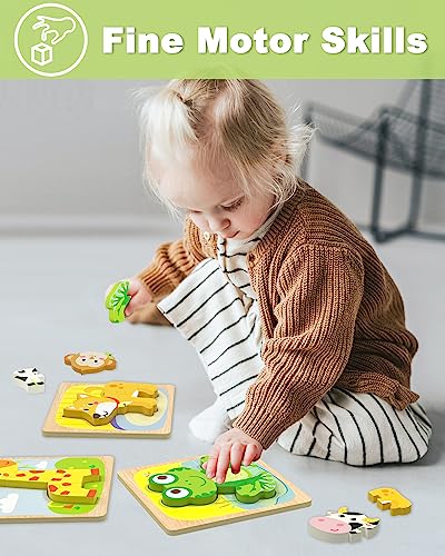 Benresive Wooden Toddler Puzzles, 6pcs Animal Montessori Toys for 1-3 Year Old Boys & Girls, Learning Educational Preschool Toys, Great Gifts for 1 2 3 Year Olds | 6 Pcs Puzzles, 1 2 3 Year Old Girl Boy Great Gifts, Learning Educational Preschool Bolck To