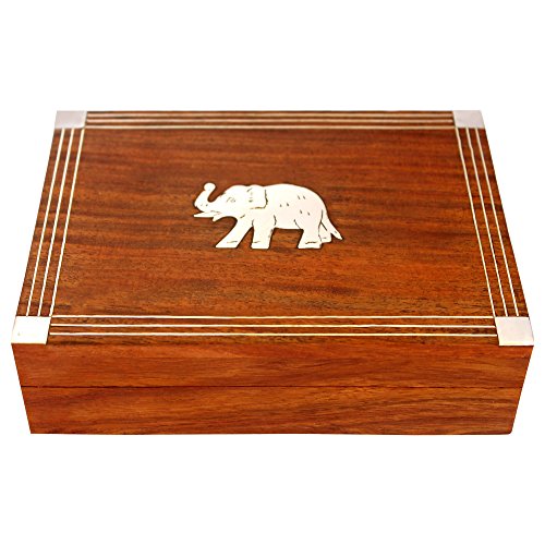 Wooden Double Deck Card Holder Box – Solid Wood Playing Card Storage Case for Poker & Bridge Decks (Elephant Inlay)