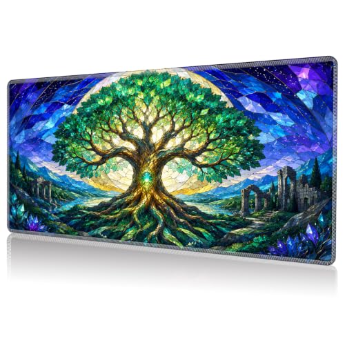 for MTG Playmat 24 x 14 Inch, TCG Card Game Play Mat with Stitched Edge | Non Slip Rubber Base Waterproof Trading Card Gaming Mat with Smooth Surface Mouse Pad Desk Mat for Tabletop Games,A Art Trees - color: A Art Trees, size: NO Zones