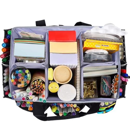 Multi-Functional Tote Craft Bag Desktop File Folder Carrying Bag With Pockets For Art,Craft,Sewing, Travel, Daily Use,Office (Black) - color: Black