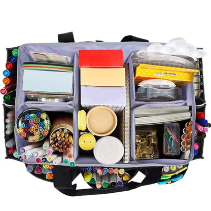 Multi-Functional Tote Craft Bag Desktop File Folder Carrying Bag With Pockets For Art,Craft,Sewing, Travel, Daily Use,Office (Dark Grey) - color: Dark Grey