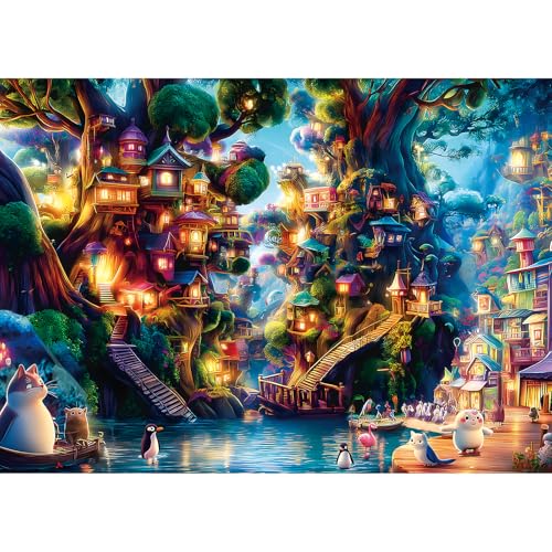 Jigsaw Puzzles 1000 Pieces Magic Forest Cottage, Fantasy Animal Puzzles for Adults with Letters on Back Challenge for Adults, Family, Decoration, Party Game, Finished Size 27.5" x 19.7" - color: Color-magic Forest Cottage, size: 27.5" X 19.7"